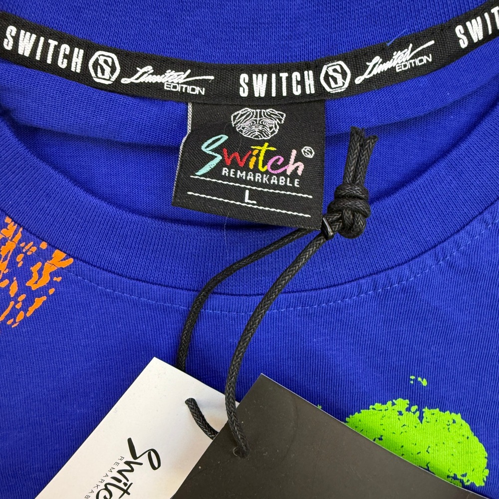 Switch Remarkable T Shirt Mens Large Blue Rags To Riches Paint Splatter - Picture 3 of 4